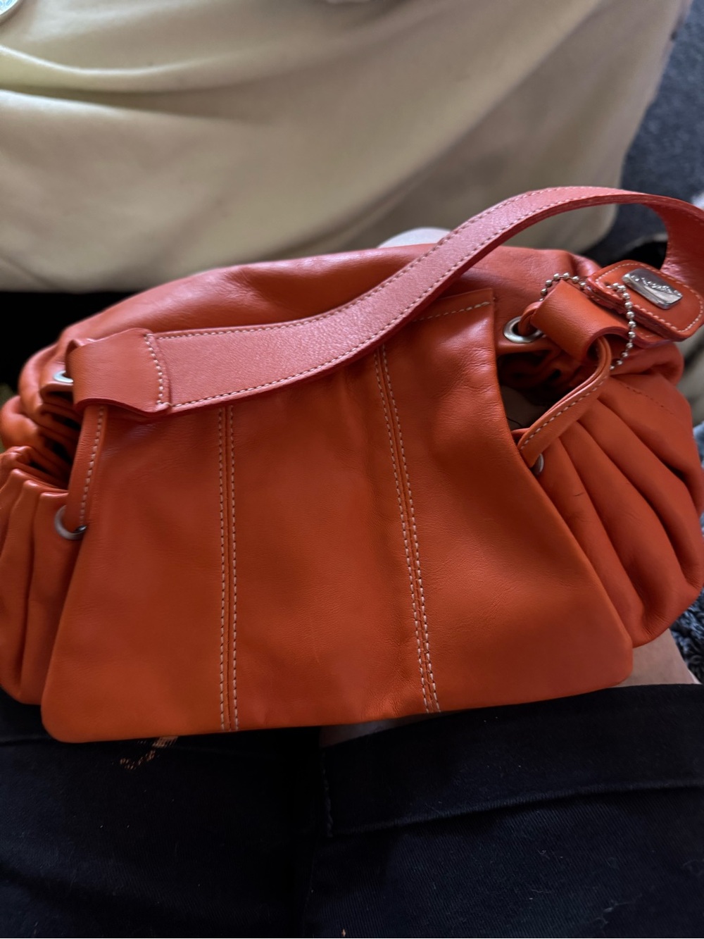 Women's Orange Soft Leather Shoulder Bag